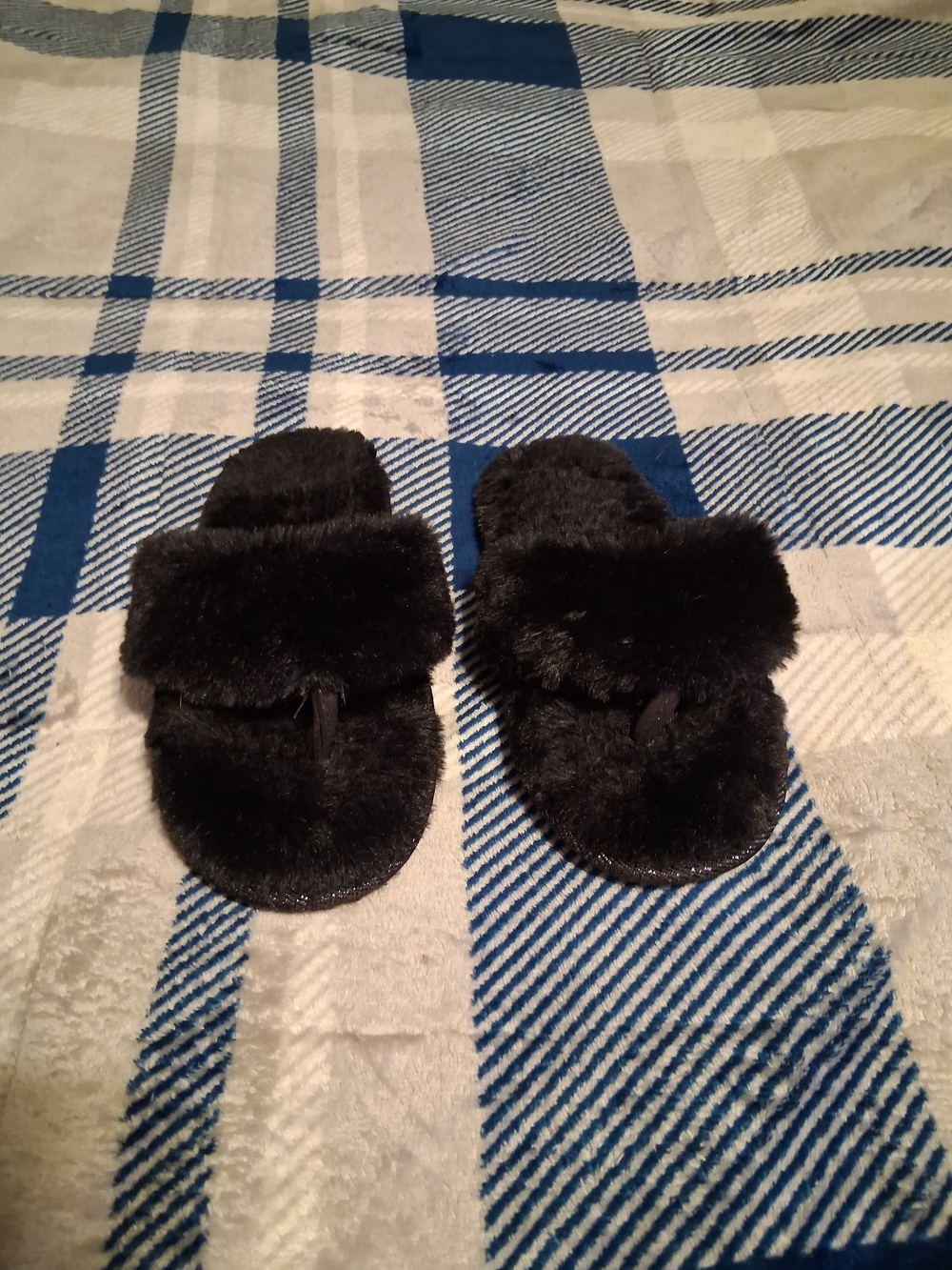 Black Faux Fur Kids Slide Slippers